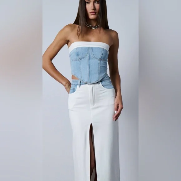 New AKIRA two piece denim and white skirt set size S - Picture 3 of 6